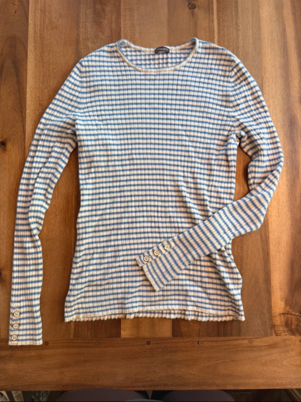 J. McLaughlin Blue and Cream Striped Long-Sleeve Tee